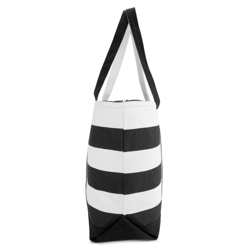 DALIX Striped Boat Bag Premium Cotton Canvas Tote in Black - Image 3